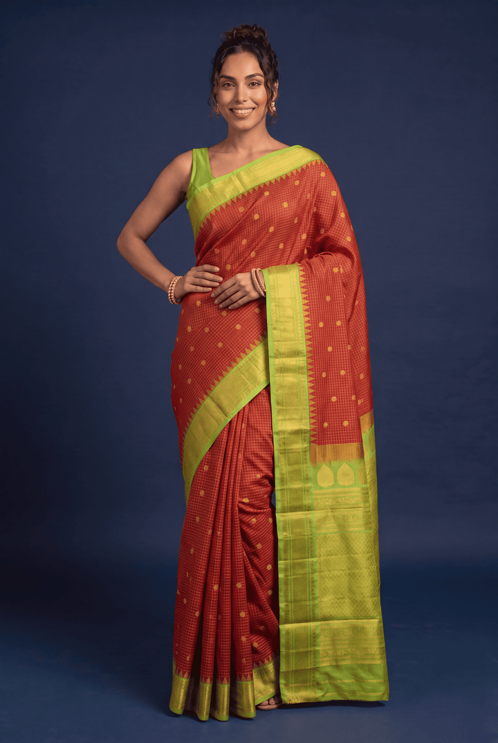 Rust Checks Gadwal Silk Saree