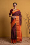 Maroon Gadwal Silk Saree with Temple Border