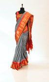 Black and White Checks Gadwal Silk Saree