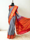 Black and White Checks Silk Gadwal Saree