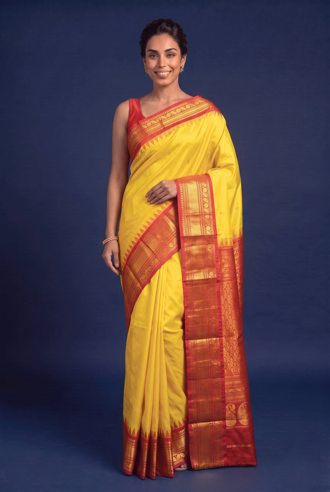 Canary Yellow Silk Gadwal Saree