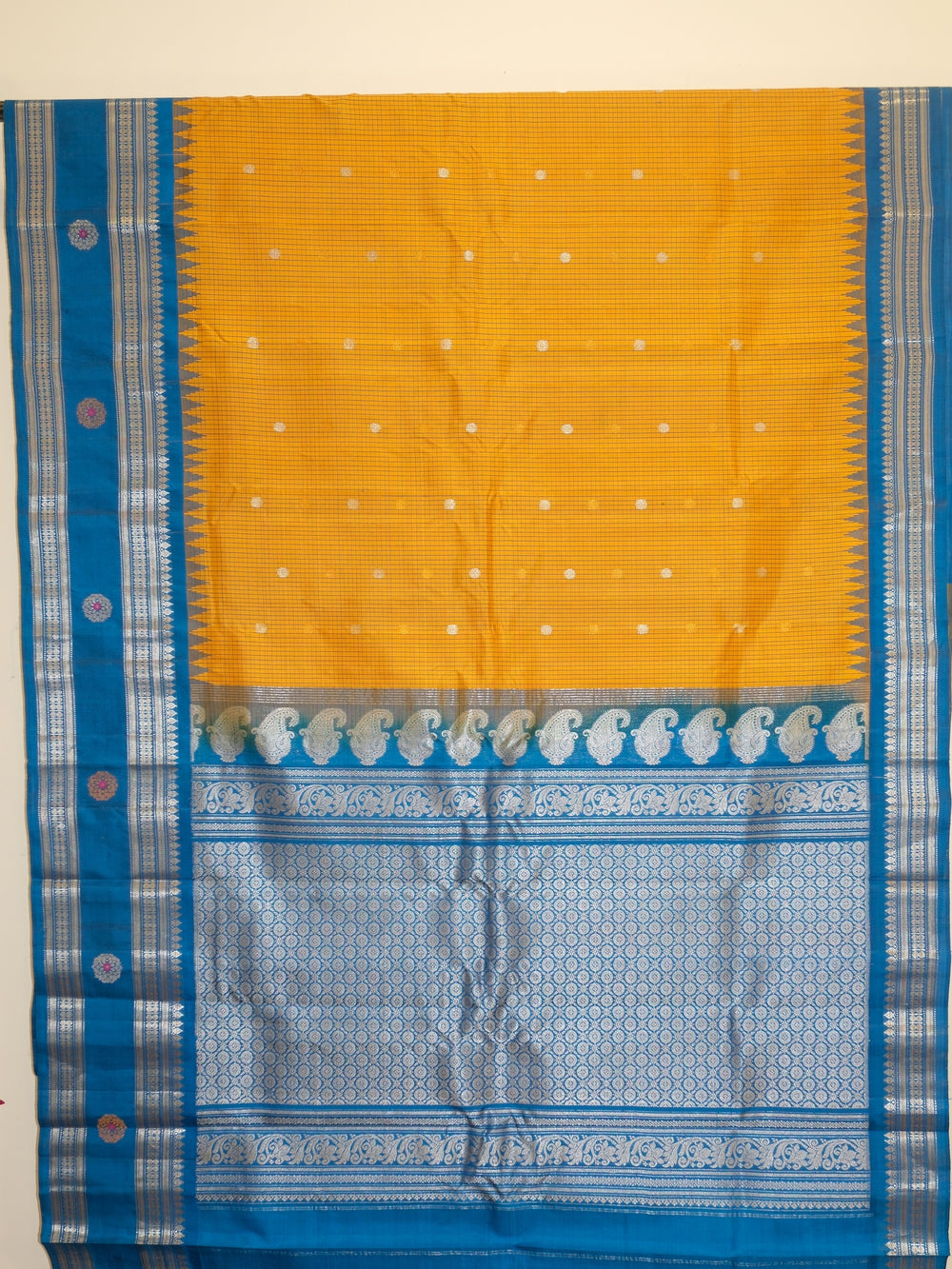 Yellow Checks Gadwal Silk Saree Online