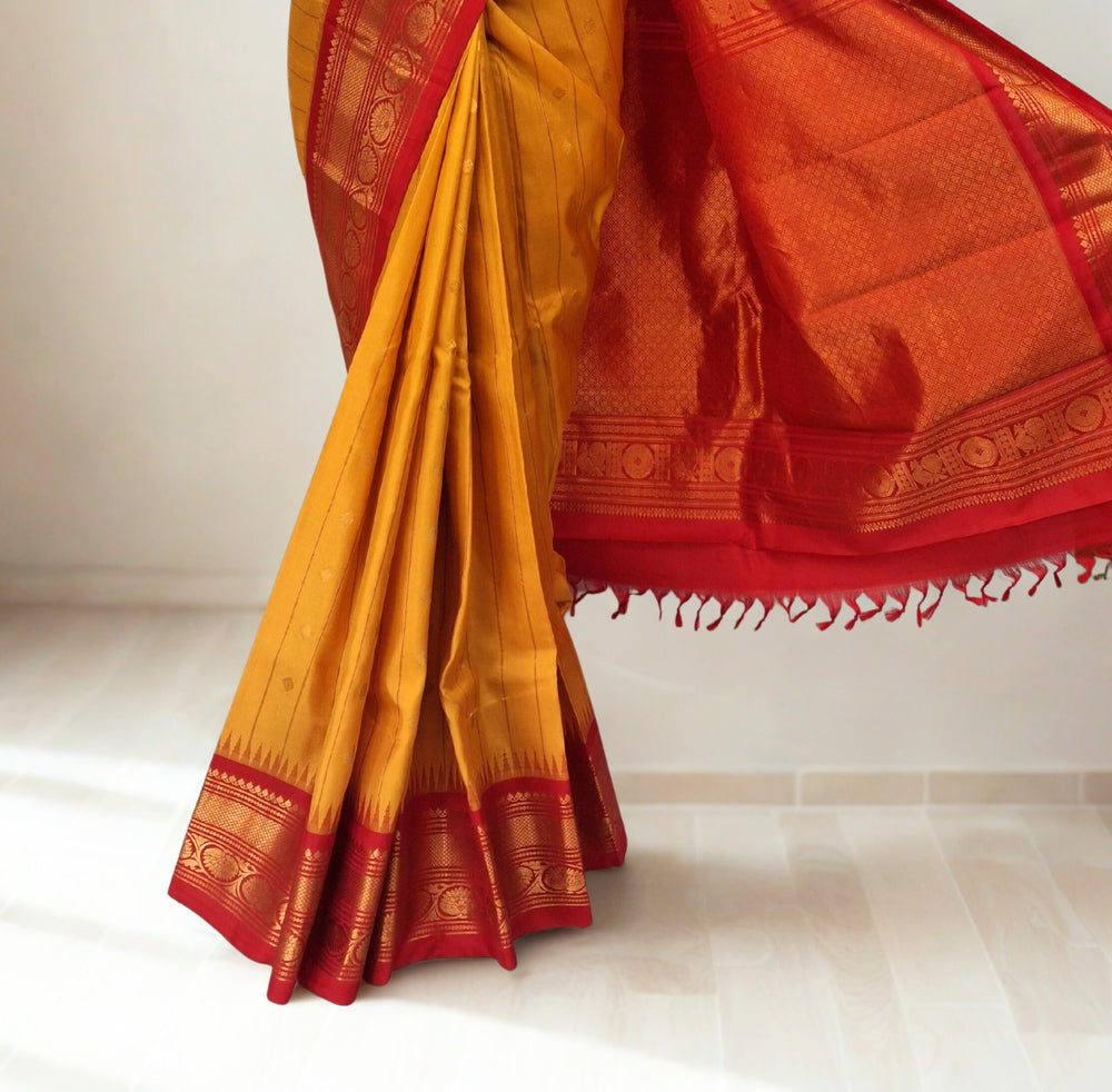 Golden Yellow Gadwal Saree with Gold Zari Border