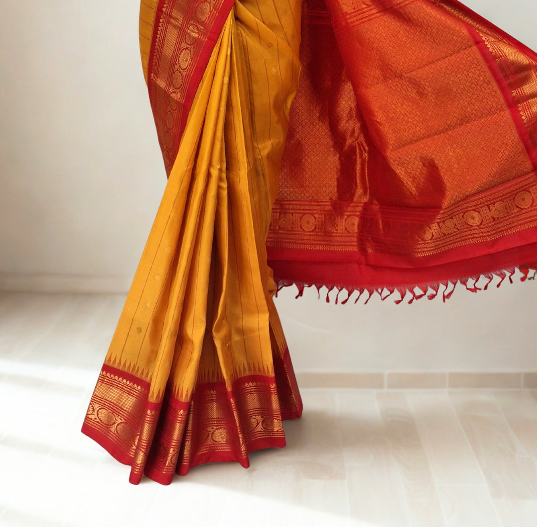 Golden Yellow Gadwal Saree with Gold Zari Border