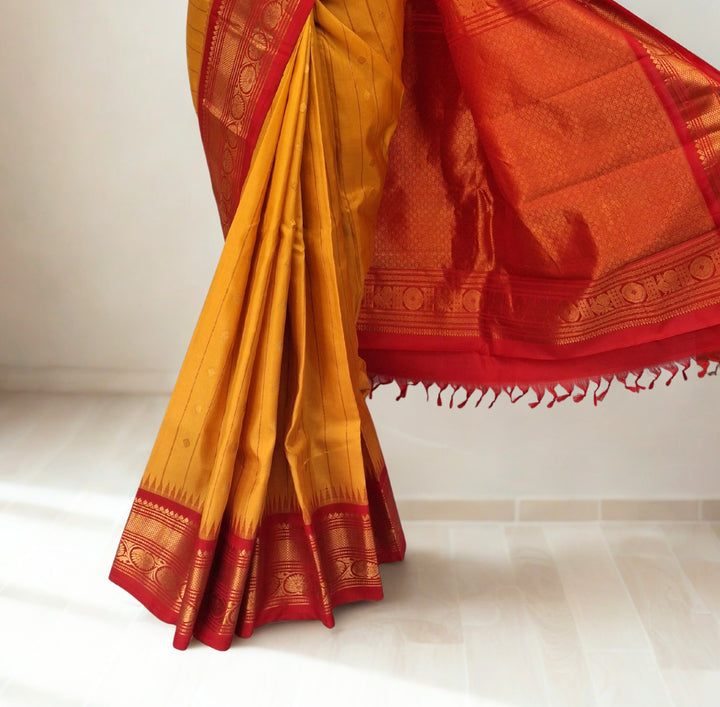 Golden Yellow Gadwal Saree with Gold Zari Border