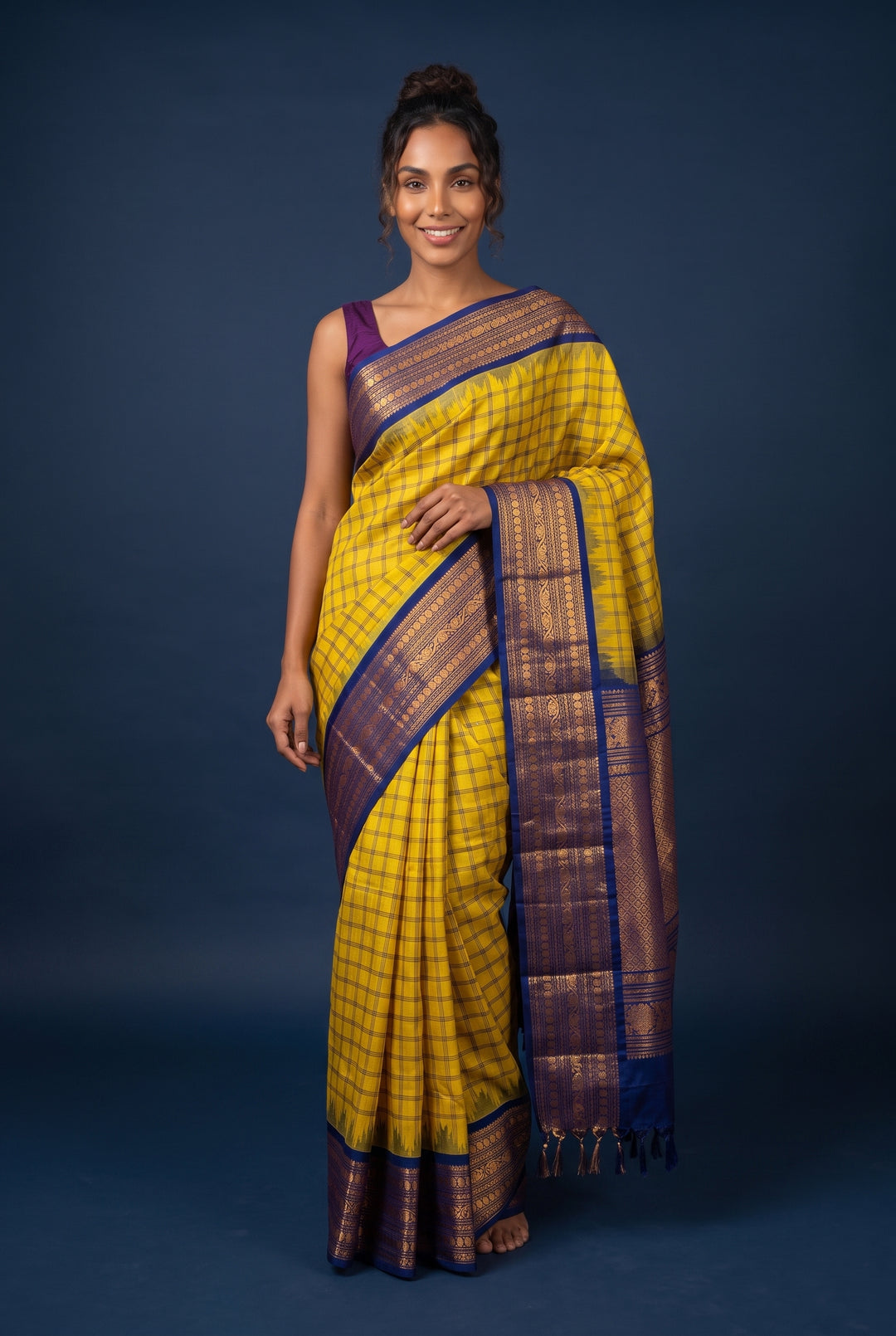 Canary Yellow Gadwal with Zari Border
