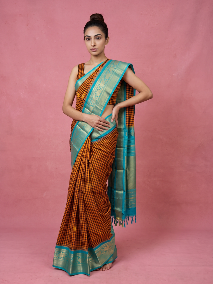 Mustard Yellow Checks Gadwal