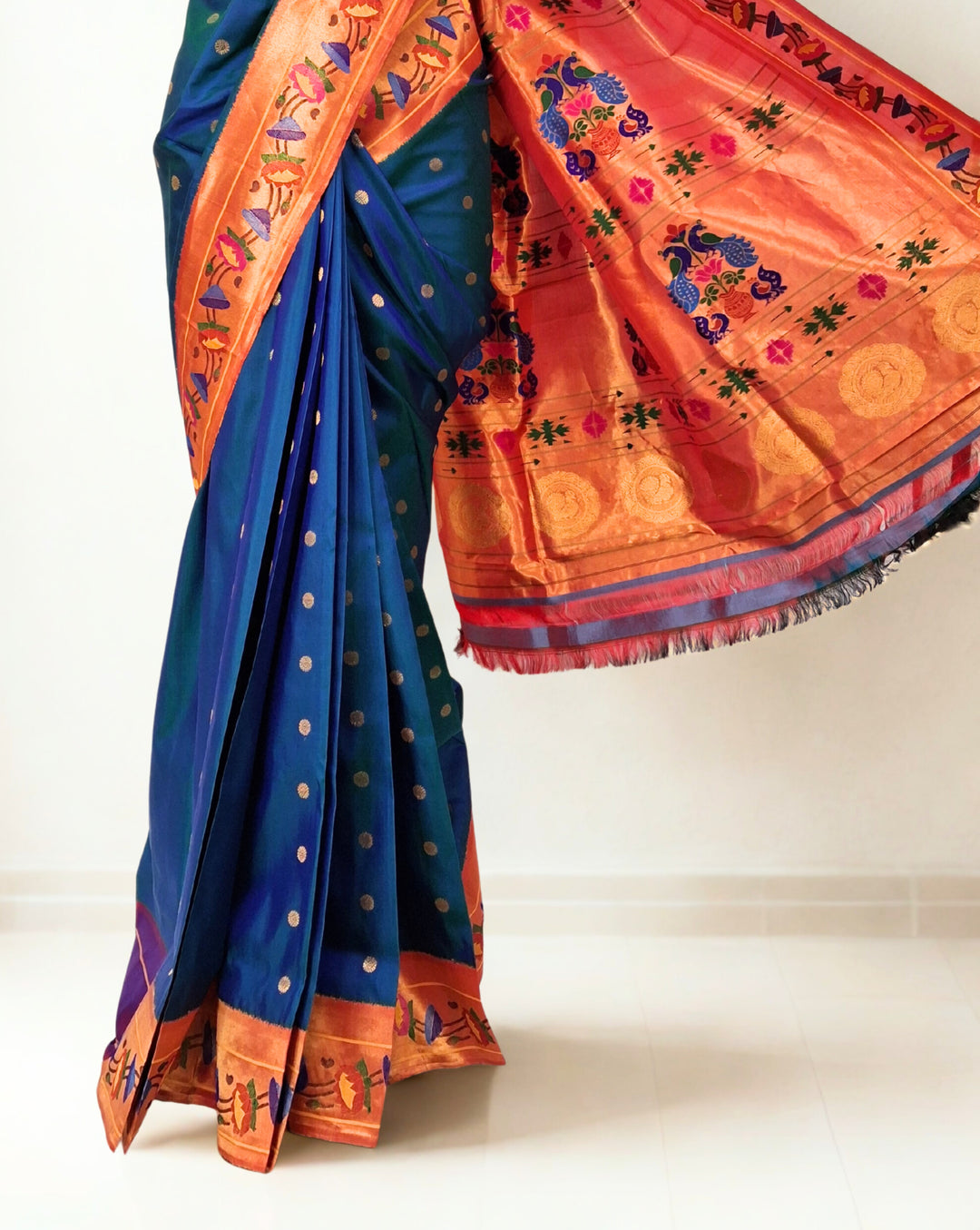 Peacock Blue Paithani with Gold Zari Border