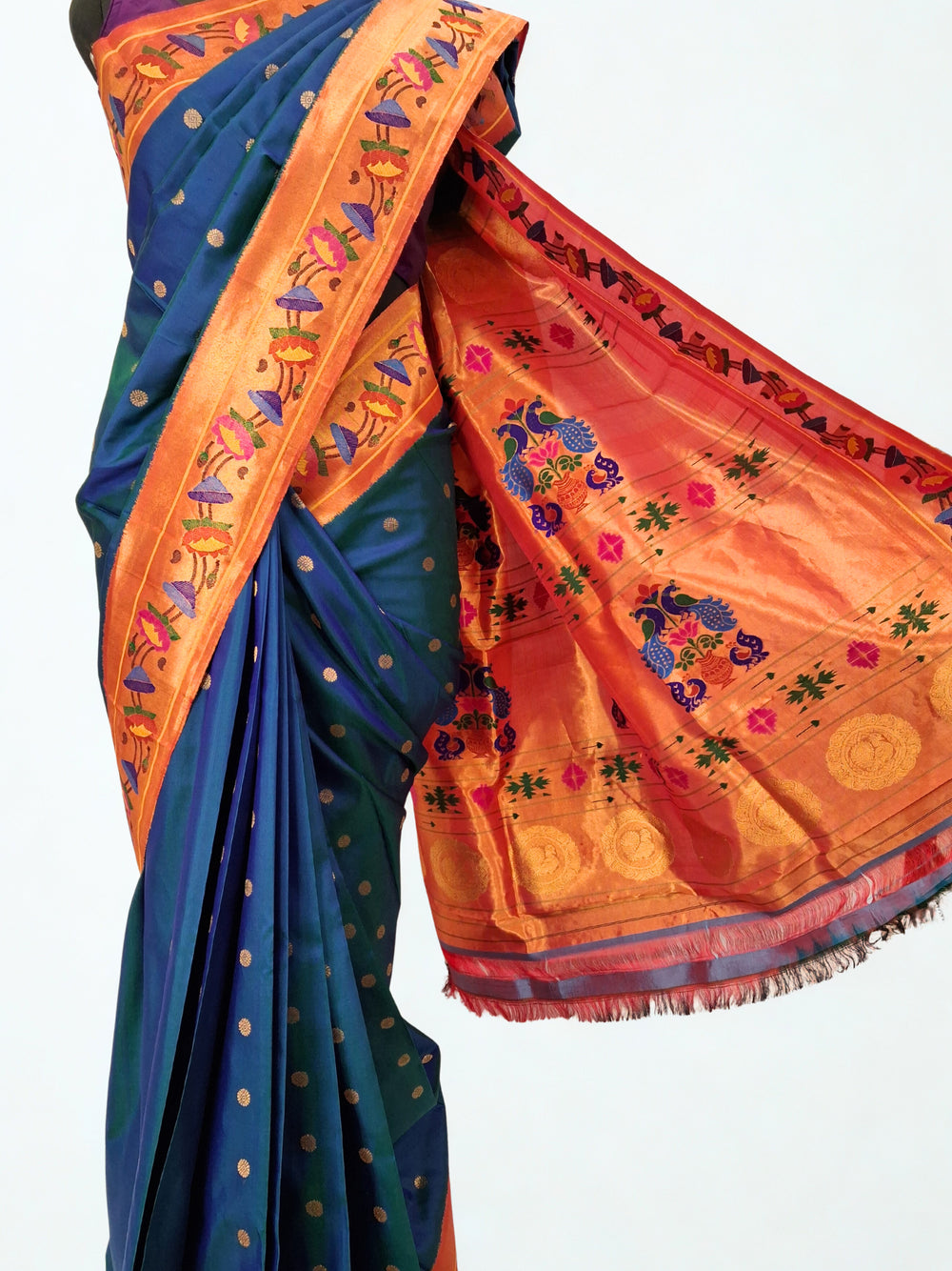 Peacock Blue Paithani with Gold Zari Border