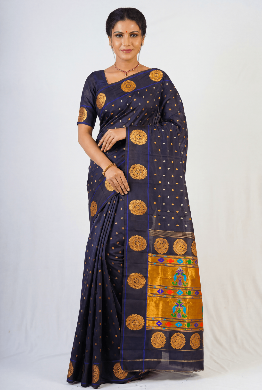 Midnight blue silk paithani saree