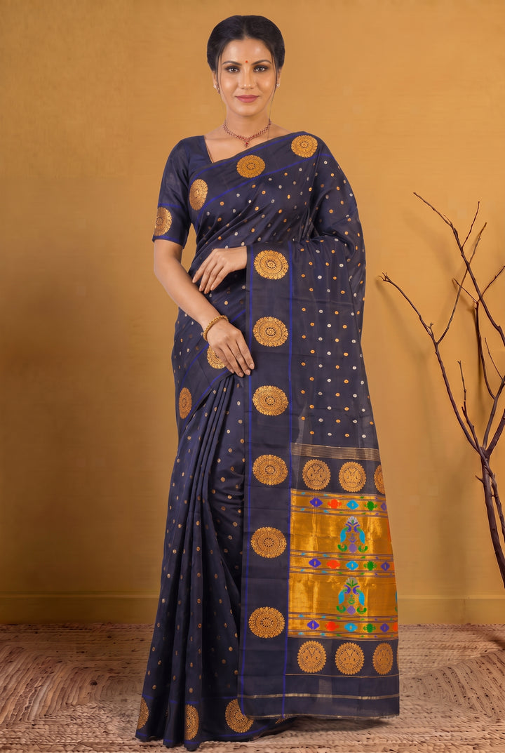  Authentic Midnight Blue Silk Paithani 