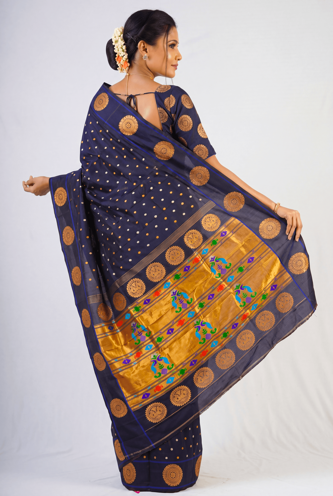 Midnight blue silk paithani saree