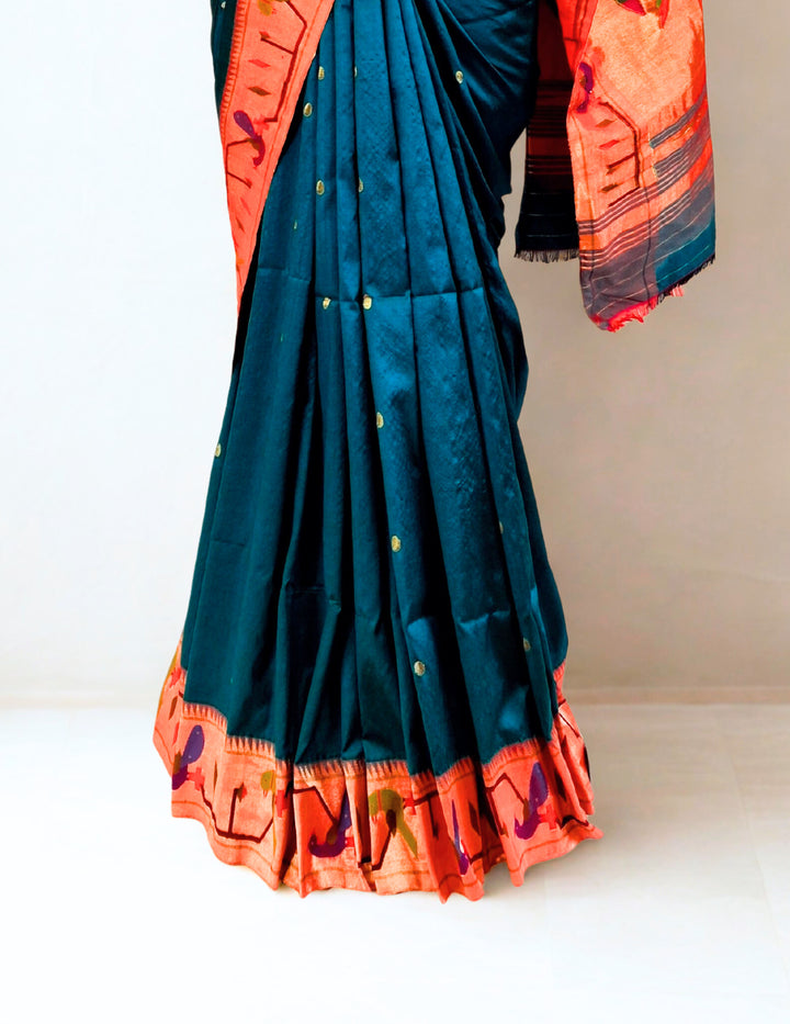 Peacock Blue Silk Paithani Online