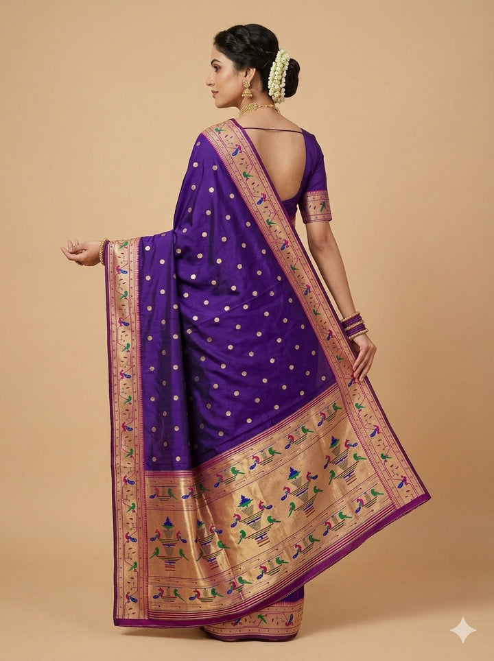 Navy blue parrot peacock border semi paithani saree