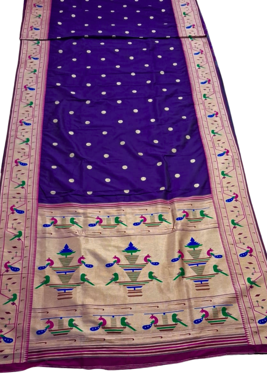 Navy blue parrot peacock border semi paithani saree
