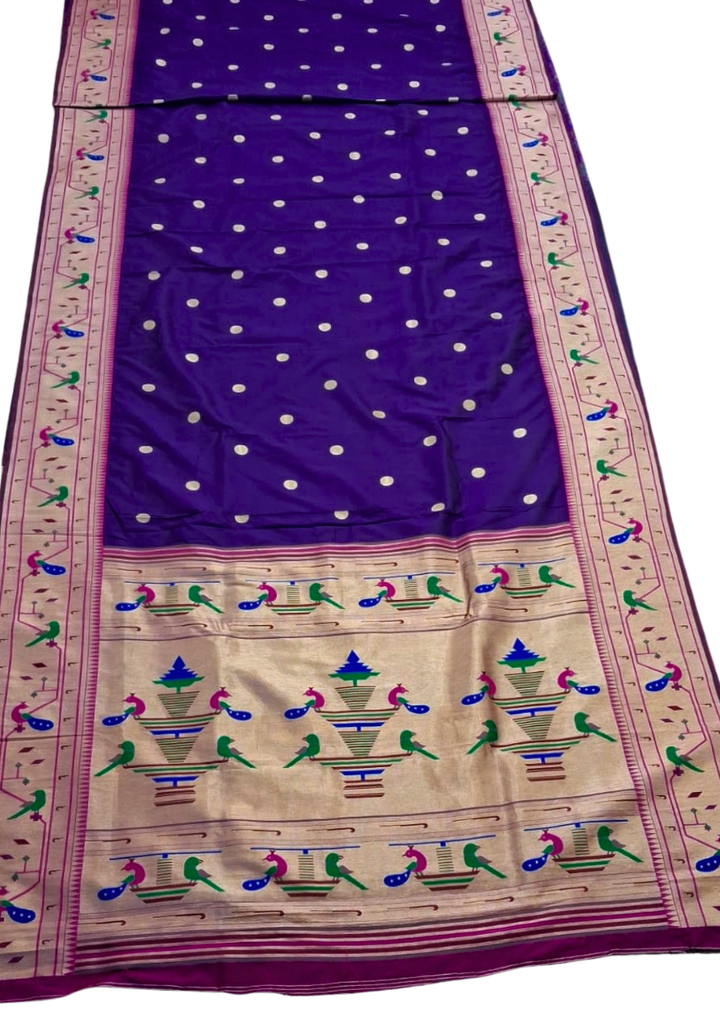 Navy blue parrot peacock border semi paithani saree
