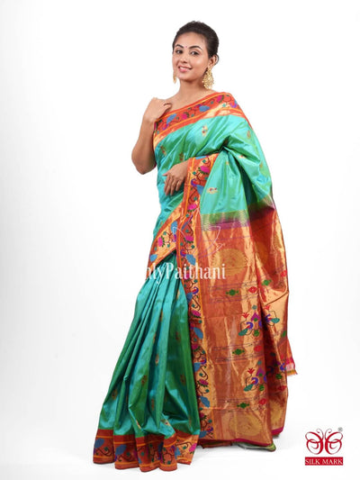 Parrot Green Paithani Saree With Designer Blouse – STORI