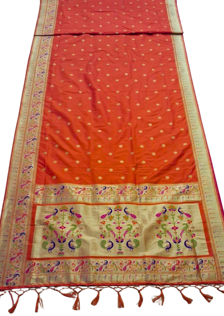 Orange floral border semi paithani saree