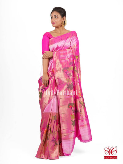 Baby pink skirt border silk paithani saree