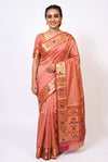 Dual-tone peach pink silk paithani saree
