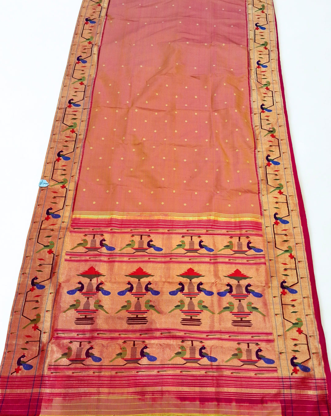 Dual-tone peach pink silk paithani saree