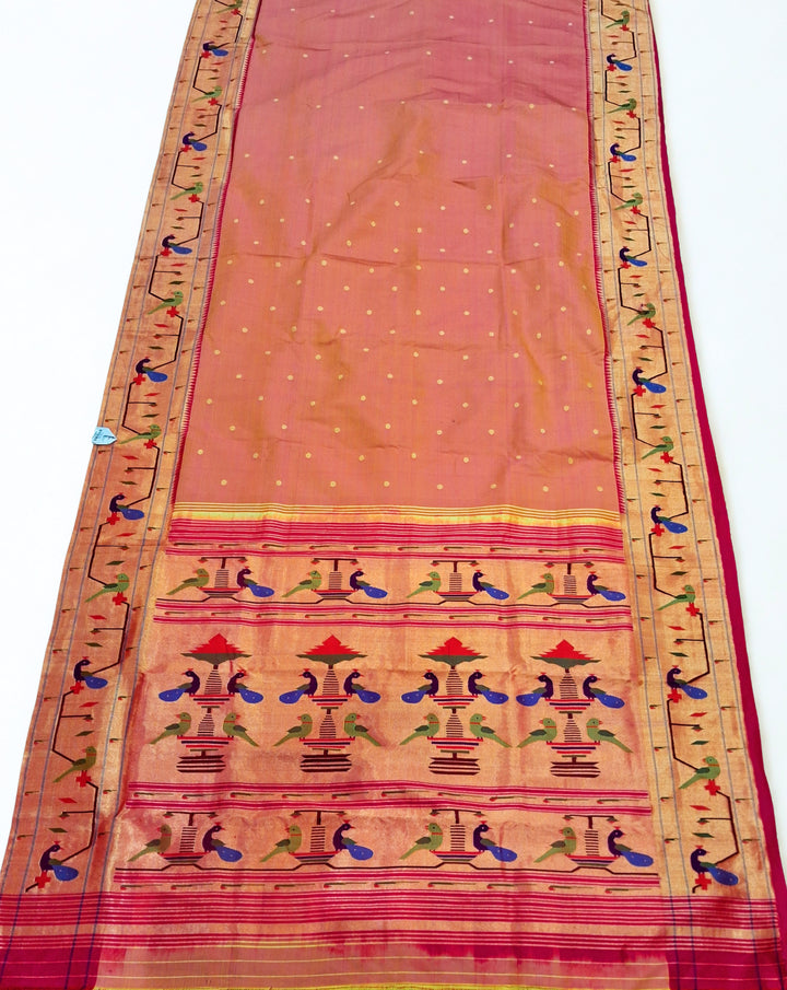 Dual-tone peach pink silk paithani saree