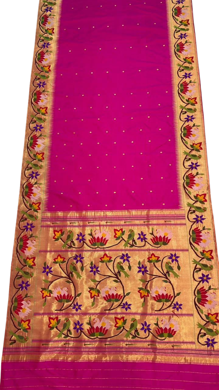 Rani Pink Swan Border Silk Paithani Saree