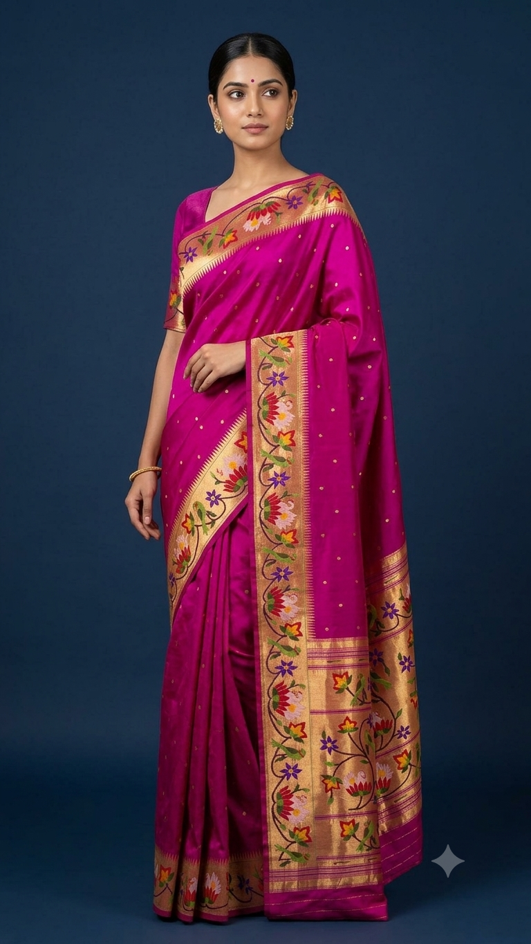 Rani Pink Swan Border Silk Paithani Saree