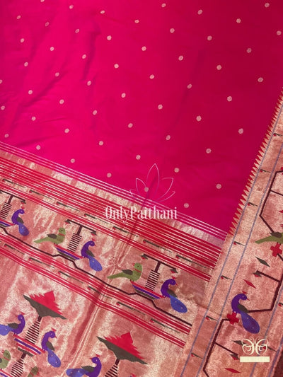 Pink parrot and peacock border silk paithani saree