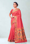 Carrot Pink Silk Paithani Saree