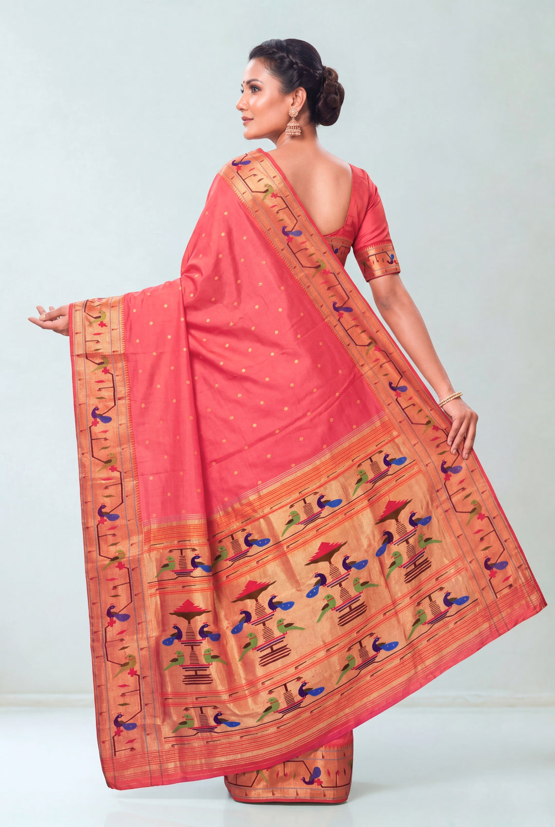 Carrot Pink Silk Paithani Saree