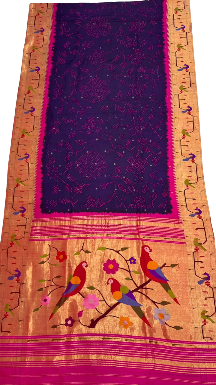 Purple Bandhani Silk Paithani Saree