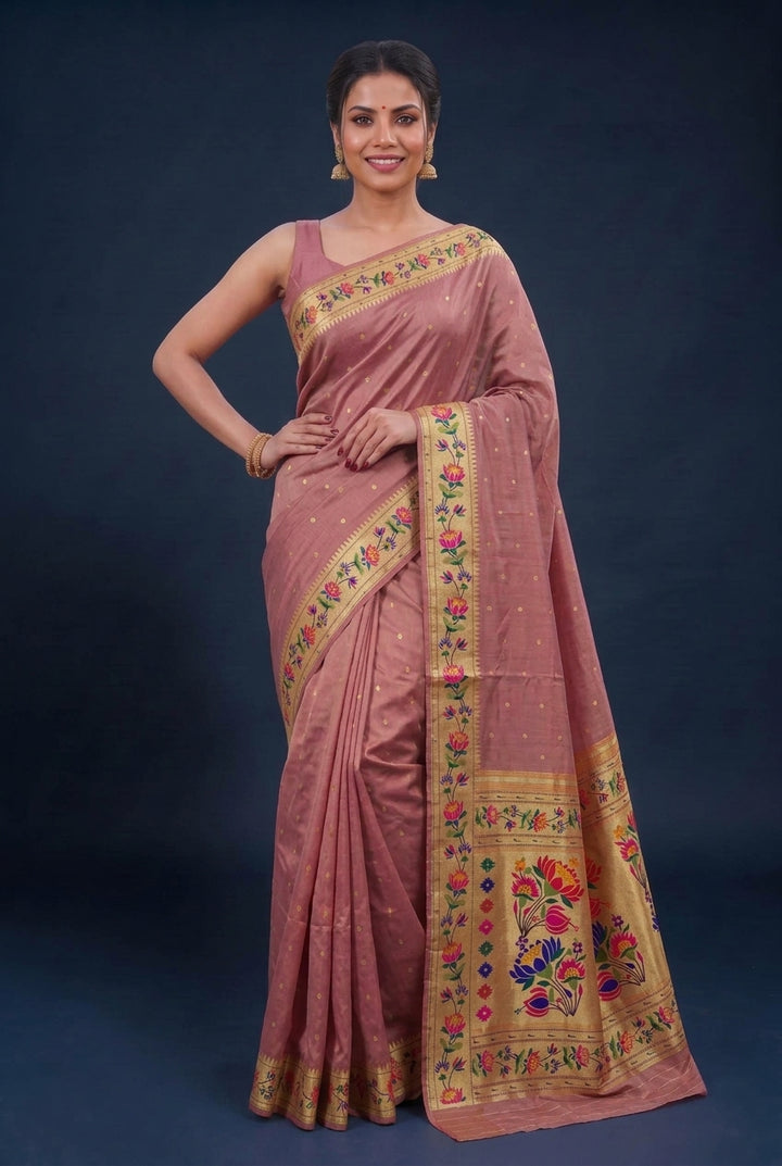 Mauve lotus border blended fabric saree