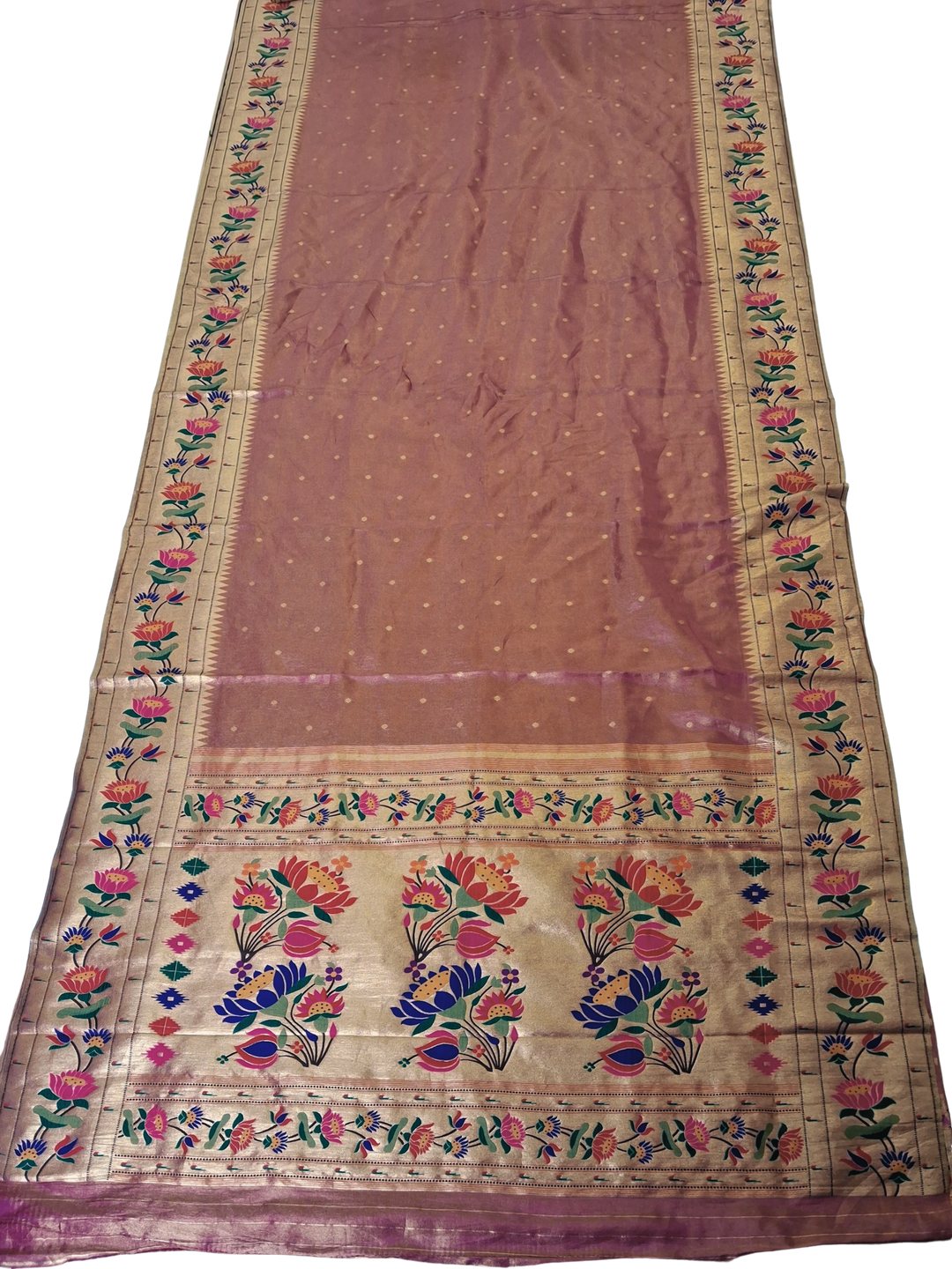 Mauve lotus border blended fabric saree