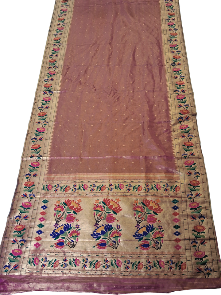 Mauve lotus border blended fabric saree