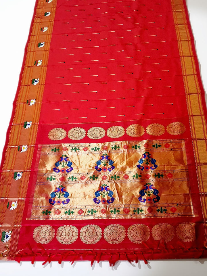 Red swan border paithani silk saree