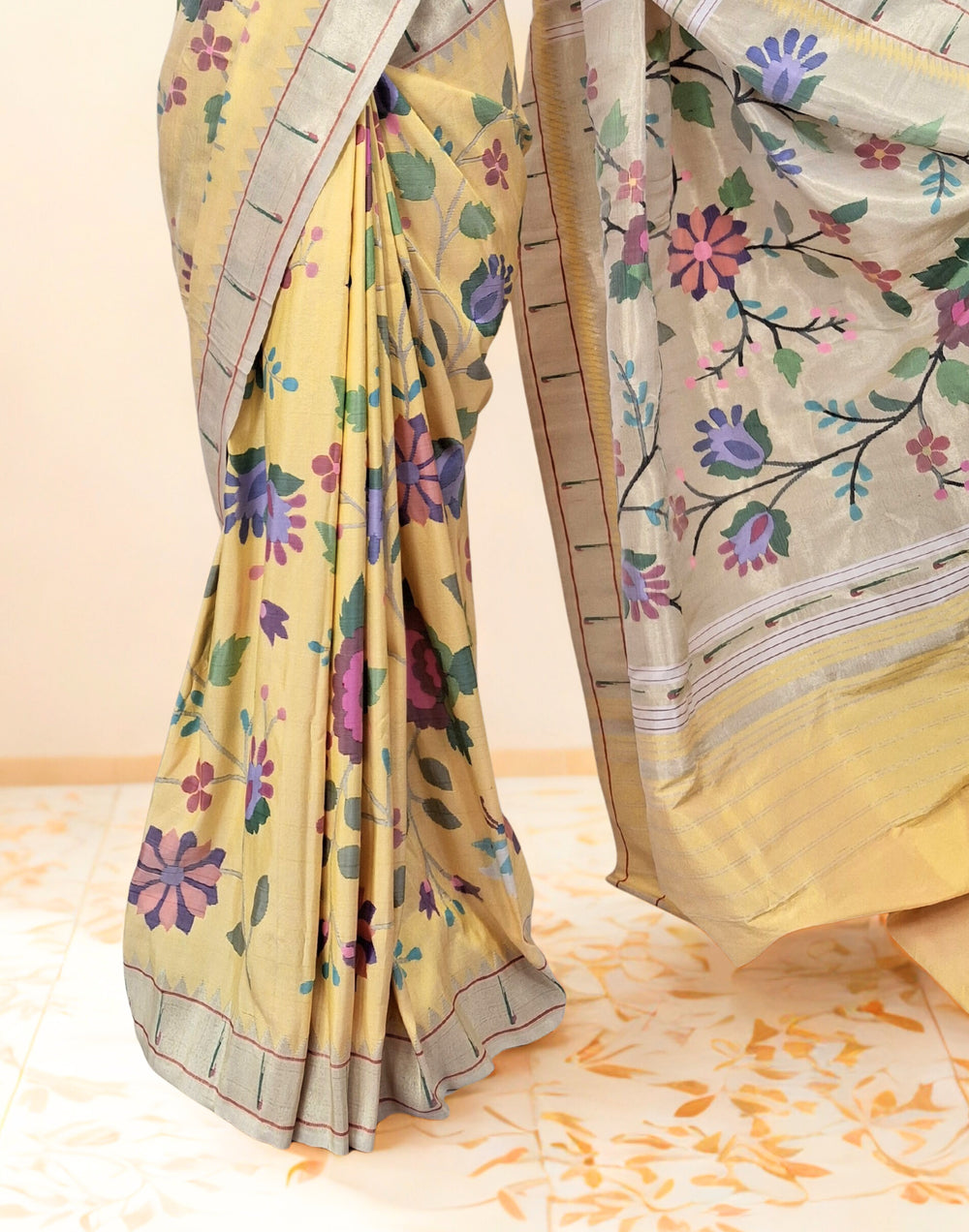 Lemon Yellow all Over Paithani Saree
