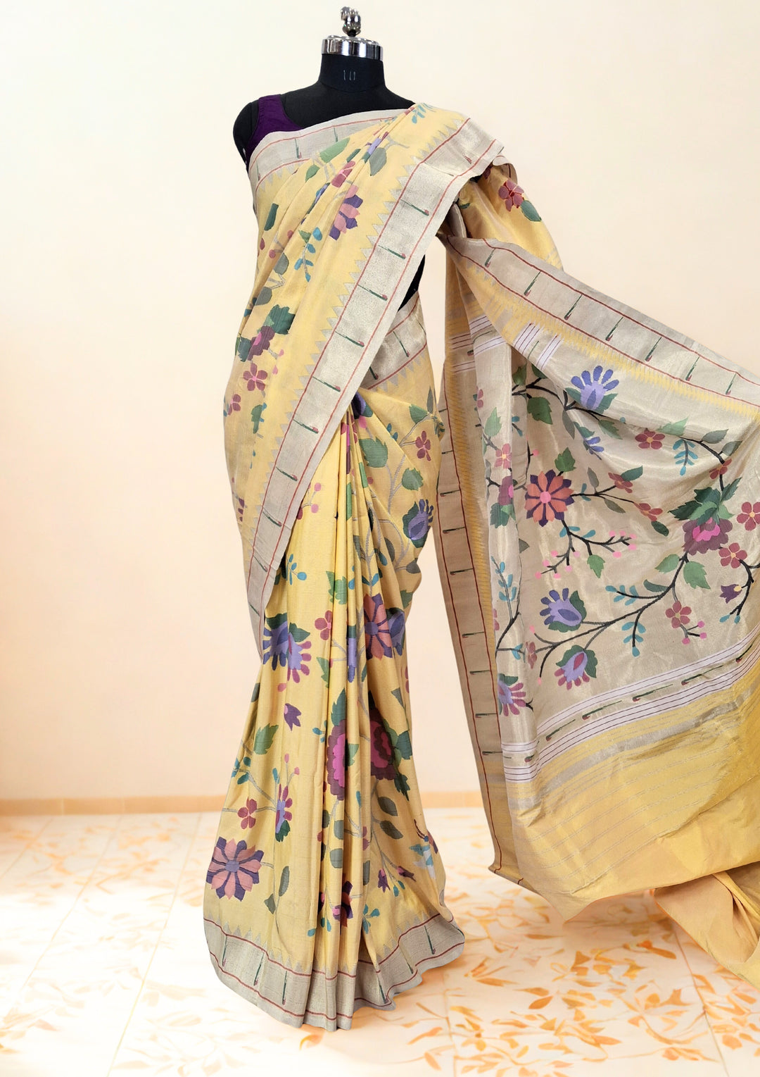 Lemon Yellow all Over Paithani Saree