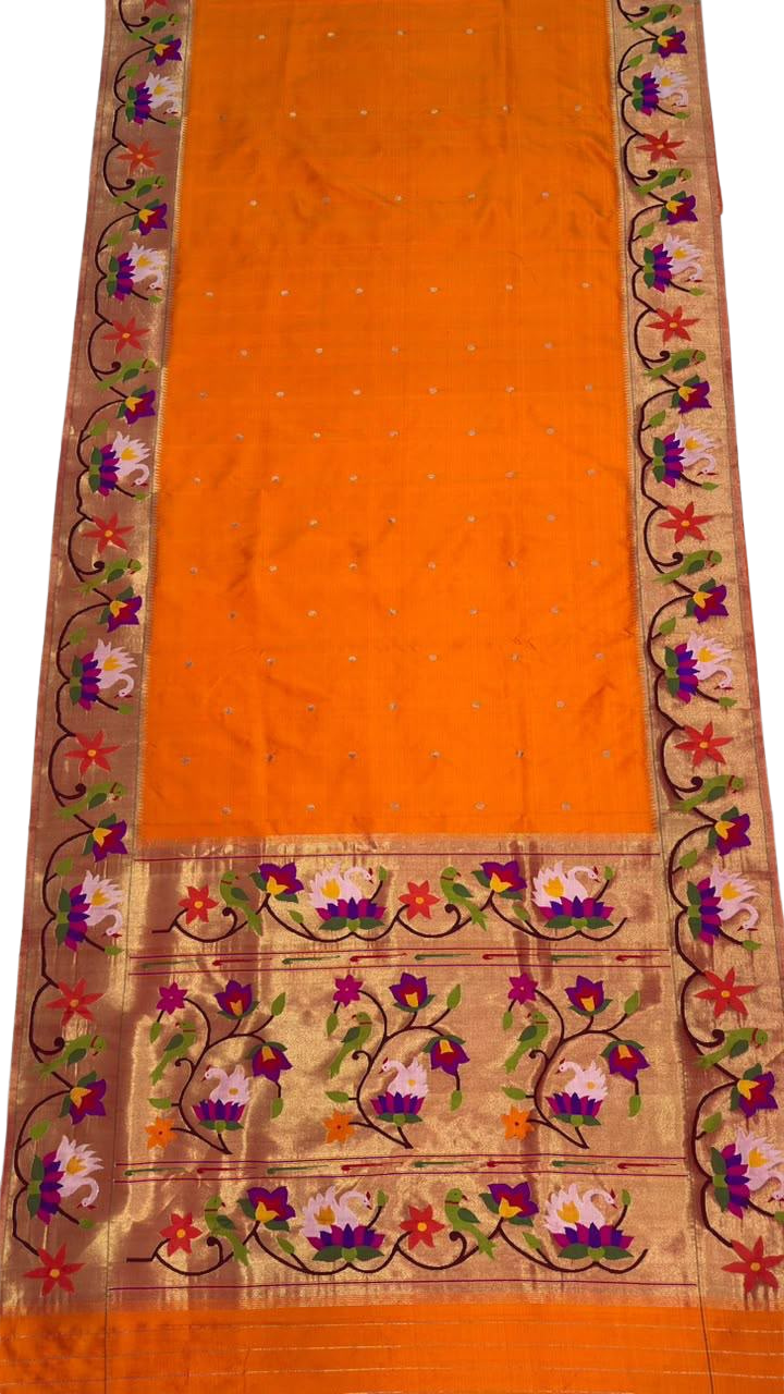 Golden Mustard Swan Border Silk Paithani Saree