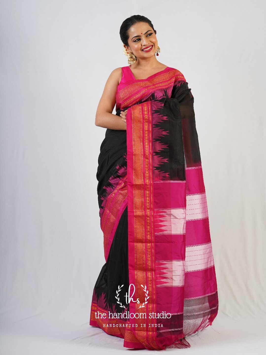 Black cotton silk ilkal saree