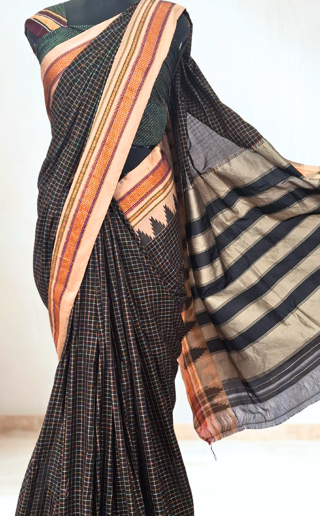 Black checks ilkal saree