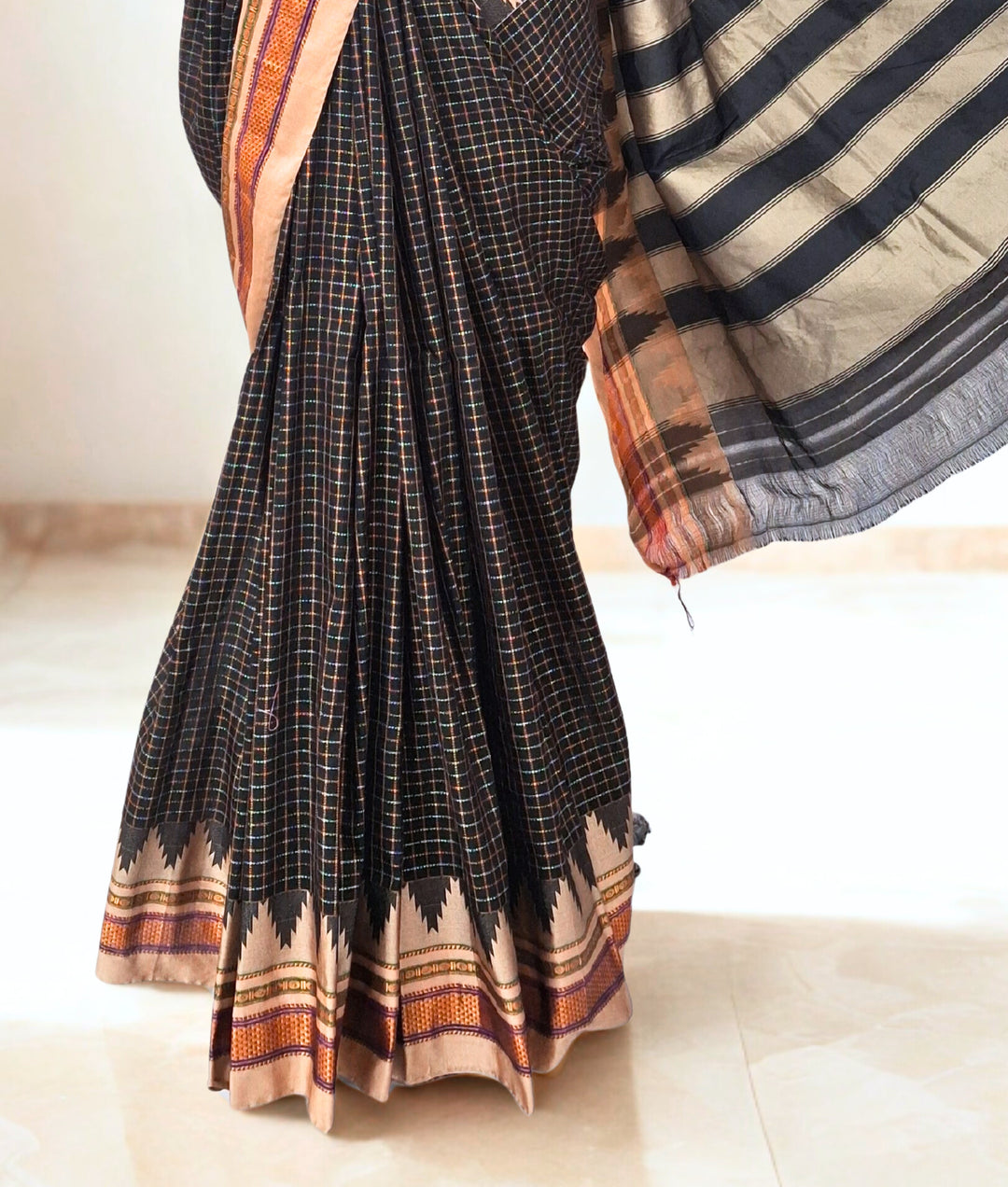 Black checks ilkal saree