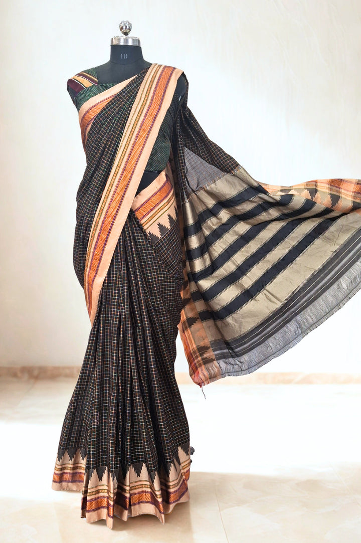 Black checks ilkal saree