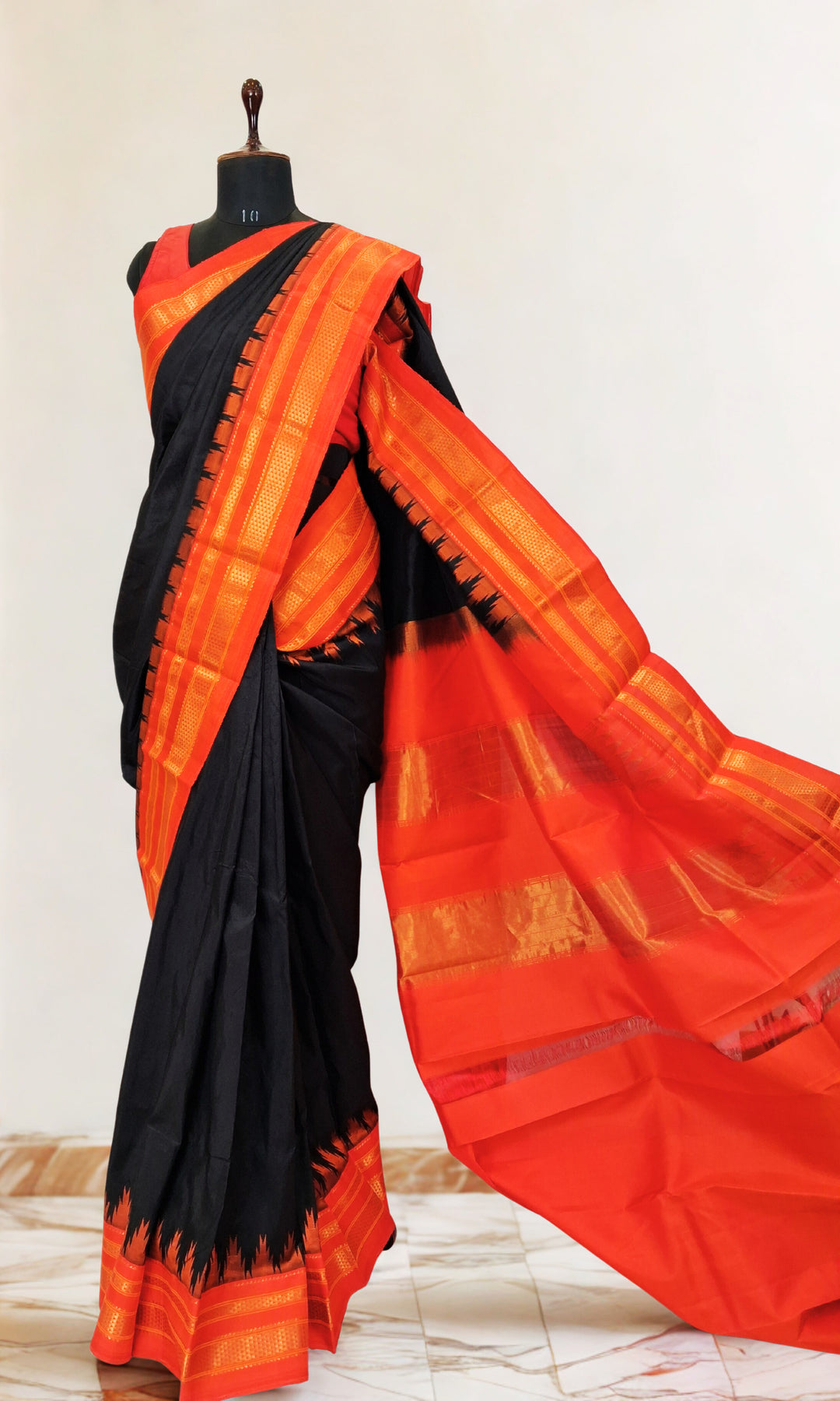 Black Ilkal Saree with Gold Zari Border