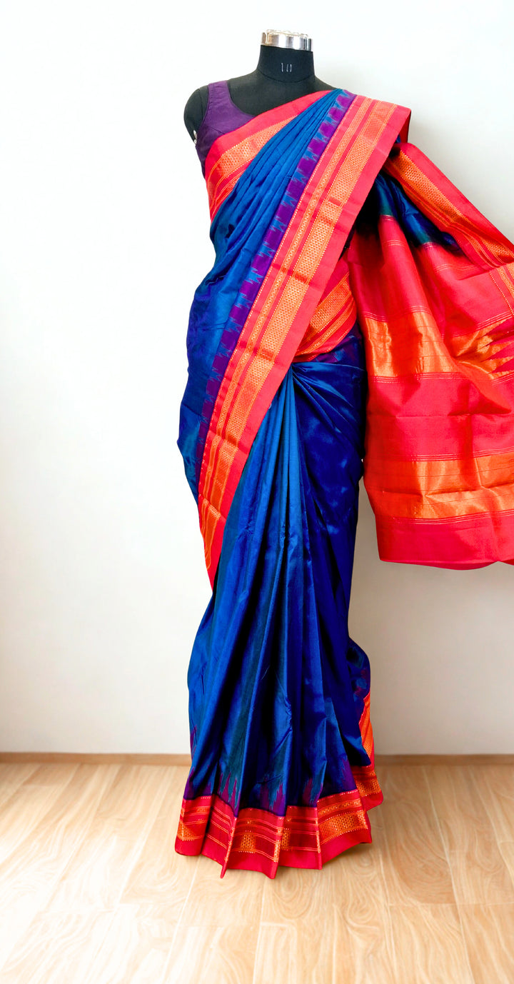 Peacock blue silk ilkal saree