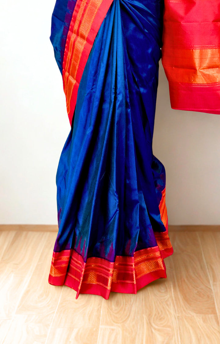 Peacock blue silk ilkal saree