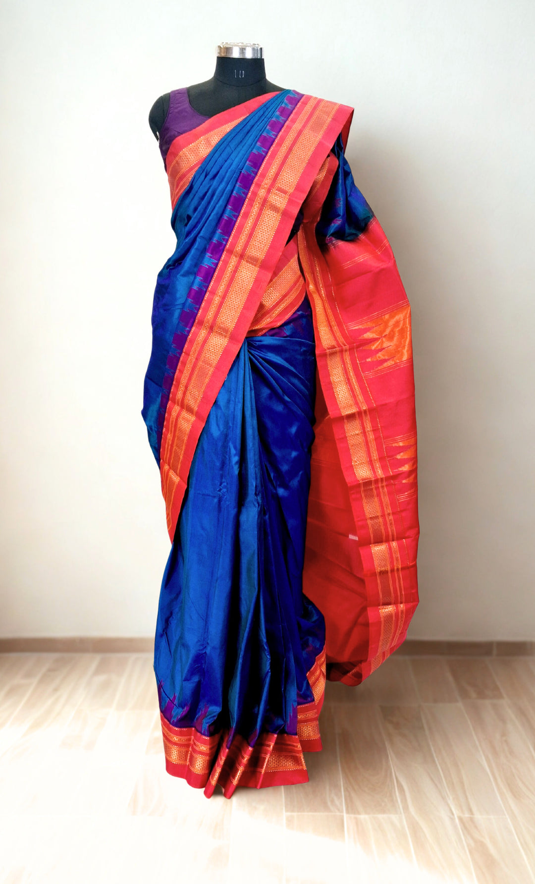 Peacock blue silk ilkal saree