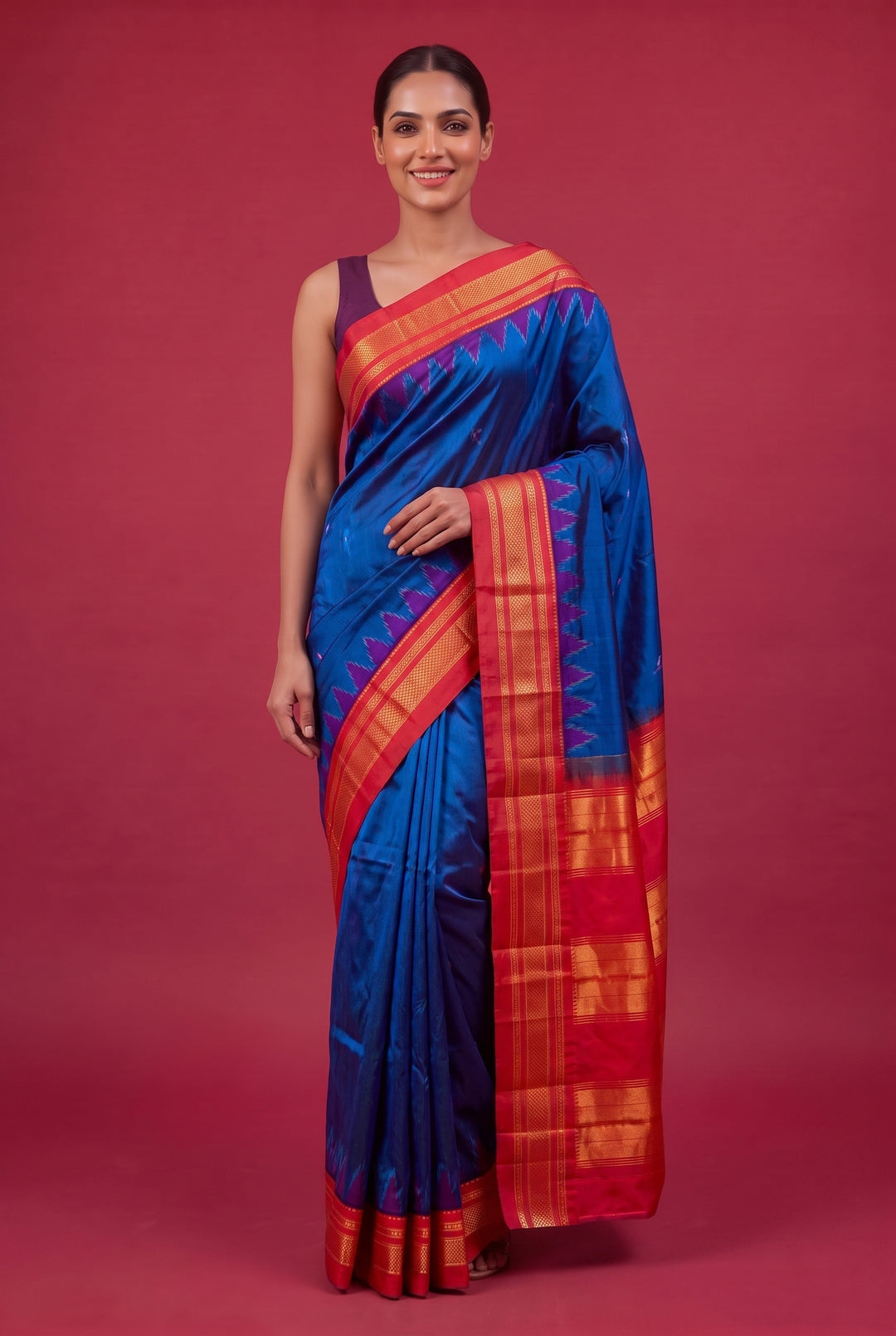 Handwoven Peacock Blue Silk Ilkal Saree