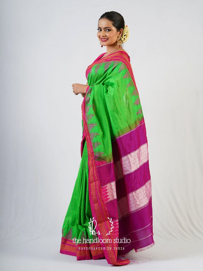 Parrot green cotton silk ilkal saree
