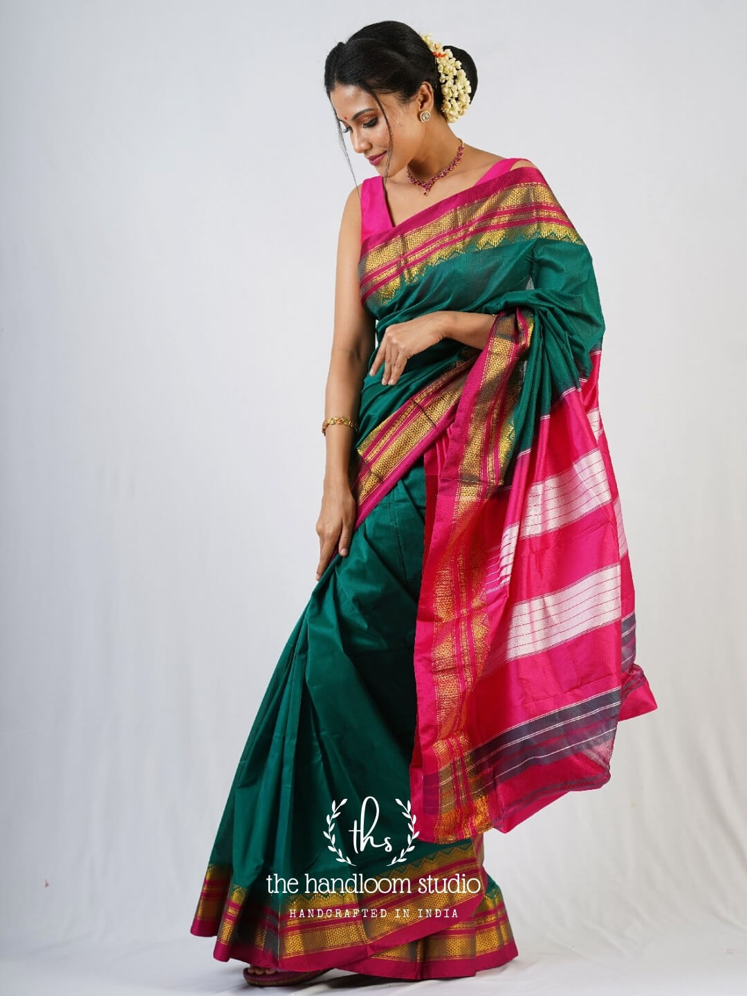 Peacock green cotton silk irkal saree – OnlyPaithani